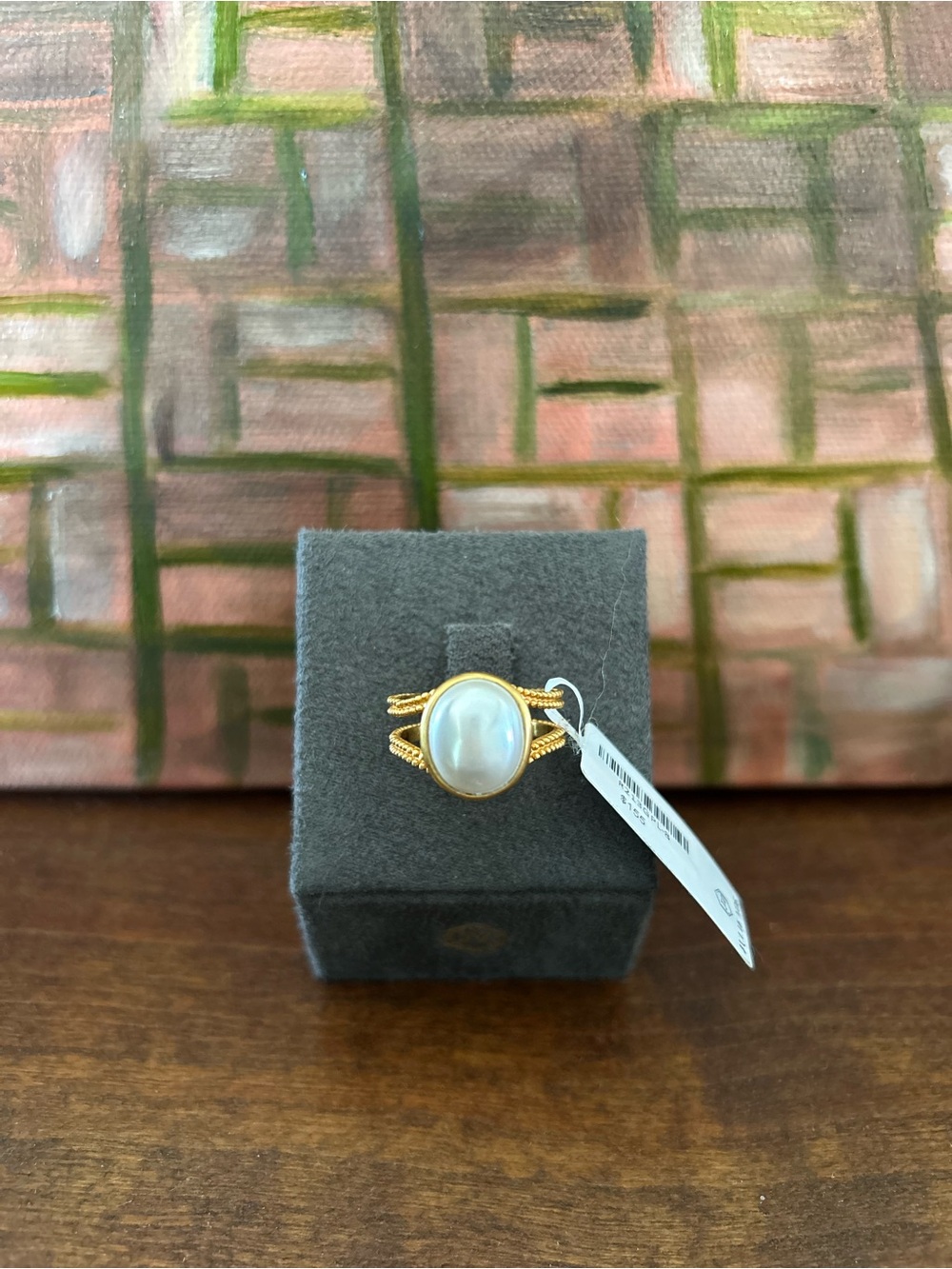 Julie Vos Gold Ring with White Pearl Cabochon